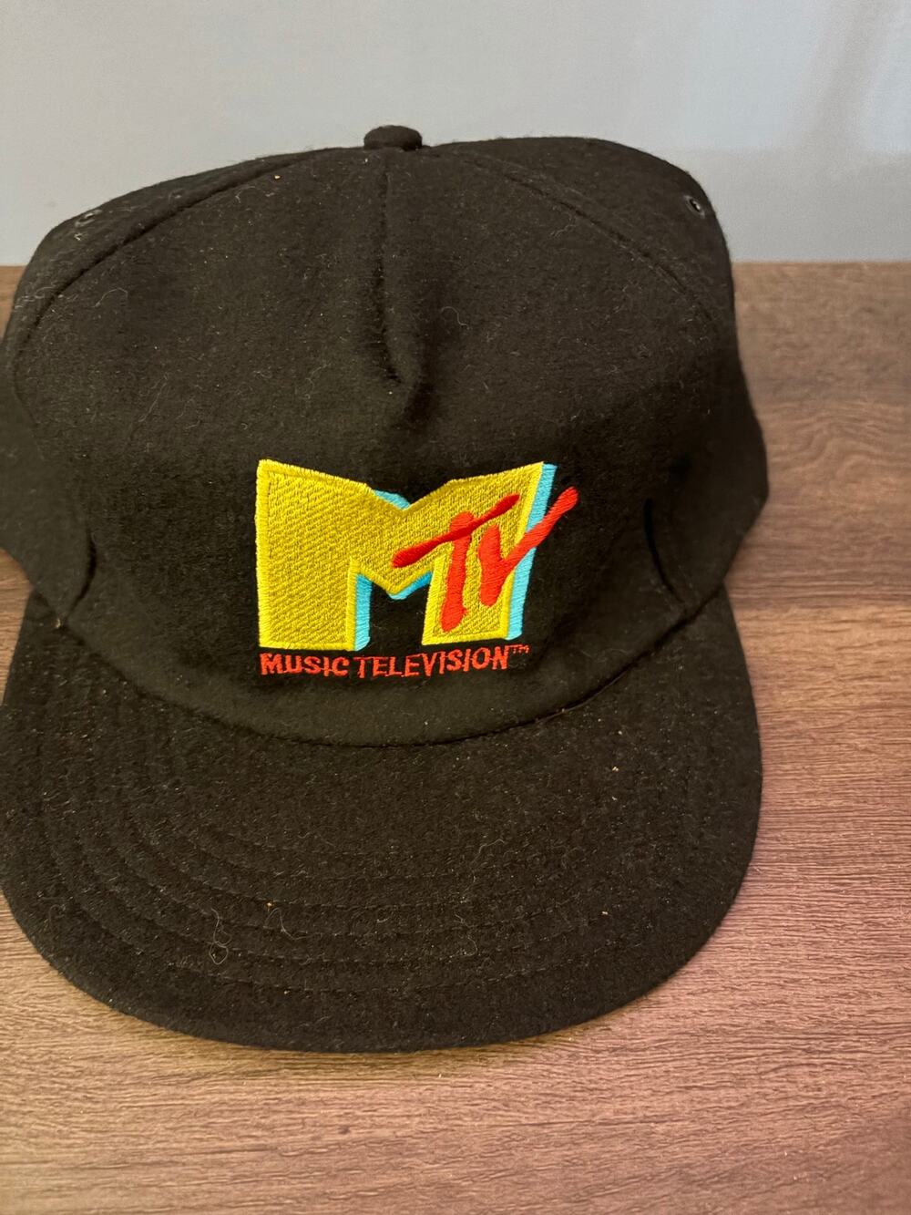Vintage 90s MTV Music Television Wool Snapback Hat Black Multicolor Logo Cap